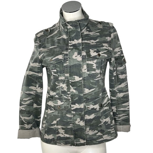 NWOT KENSIE Jeans Camo Stretch Military Utility Jacket Women's Size M - Picture 1 of 16